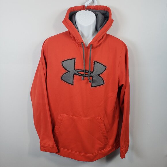 Under Armour Red Hoodie Gray Logo Mens  Medium Pullover Sweatshirt Active  /A100 - Picture 1 of 5